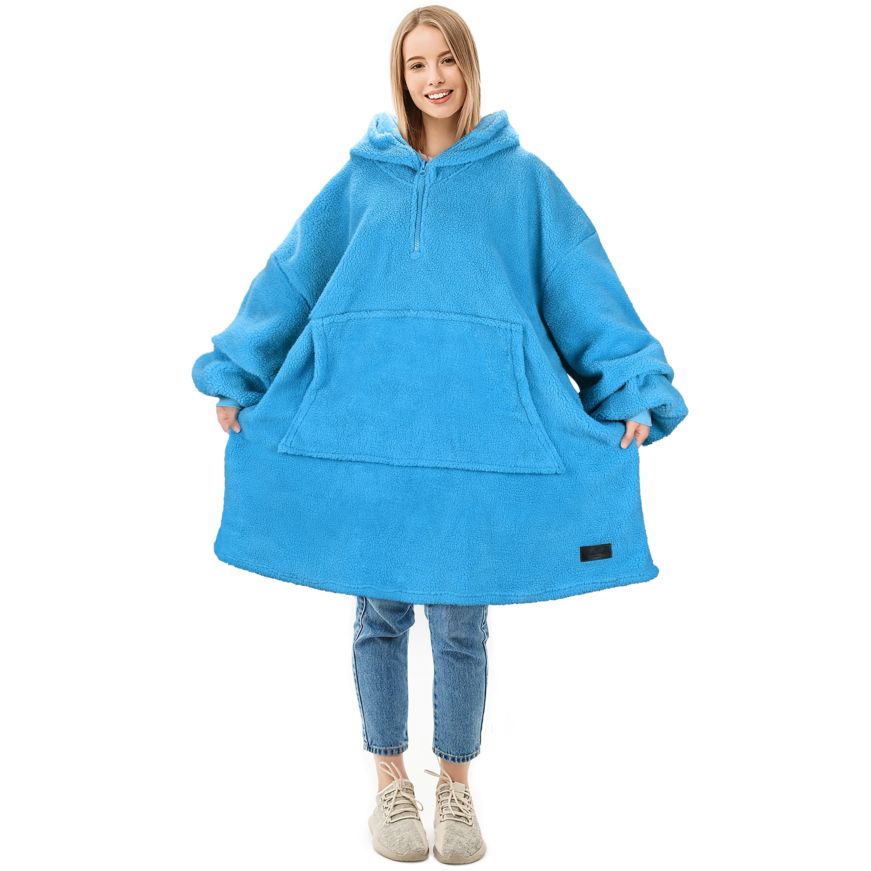 Flyingstar Oversized Wearable Blanket, Faux Shearling Comfy Sweatshirt Blanket for Adults Women
