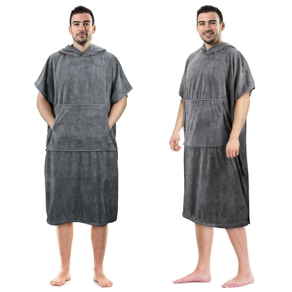 Flyingstar Surf Beach Changing Towel With Hood, Absorbent Microfiber Robe Poncho, Men & Women,Grey