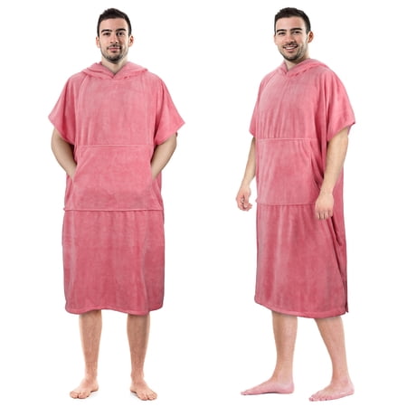 Flyingstar Surf Beach Changing Towel With Hood, Absorbent Microfiber Robe Poncho, Men & Women, Pink