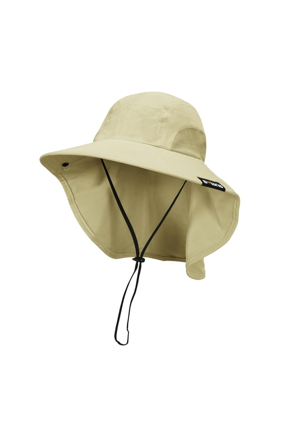 Tirrina Men's Outdoor Sun Protection Fishing Cap with Neck Flap Wide Brim Mesh Hat for Travel Camping Hiking Hunting