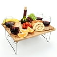thumbnail image 1 of Flyingstar Wine Picnic Table, Large Folding Portable Bamboo Snack & Cheese Tray with 4 Wine Glasses Holder for Concerts at Park, Beach, Ideal Wine Lover Gift, 1 of 7