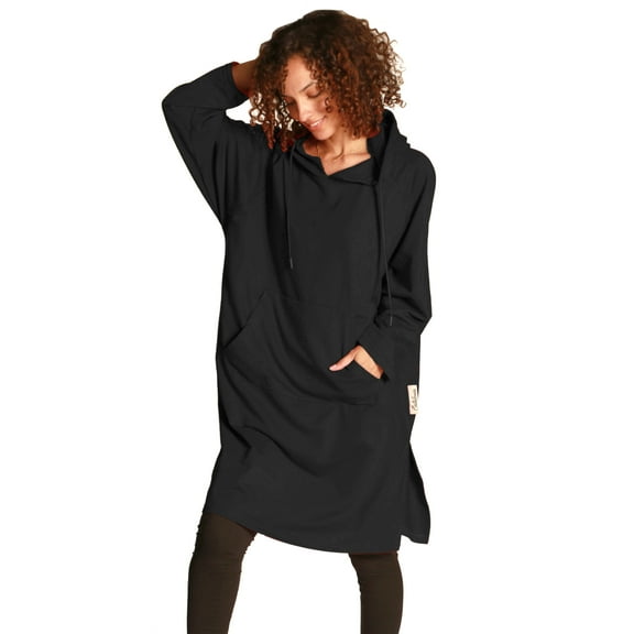 Flyingstar Woman Sweatshirt Dress, Casual Ladies Pullover, Juniors Hoodie Dress with Kangaroo Pocket, One Size, Black