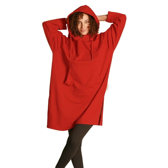 Flyingstar Woman Sweatshirt Dress, Casual Ladies Pullover, Juniors Hoodie Dress with Kangaroo Pocket, One Size, Red