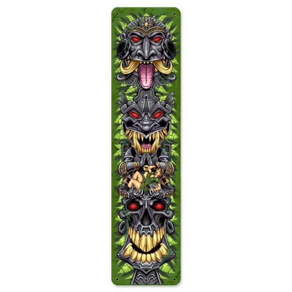 Flyland Designs FLY053 20 x 5 in. Tiki Totem Skateboard Satin Metal Sign