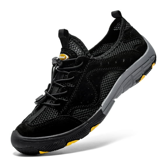 Flyland Men Sneakers Outdoor Spring Autumn Leather Hiking Shoes Lace Up Vintage Male Sport Tourist Shoes, Black/Gray/Brown, US 11.5