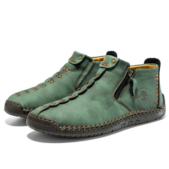 Flyland Men's Ankle Boots Spring Autumn Casual Leather Shoes Lace Up Vintage Male Chukka Boot, Black/Dark Grey, US 11.5