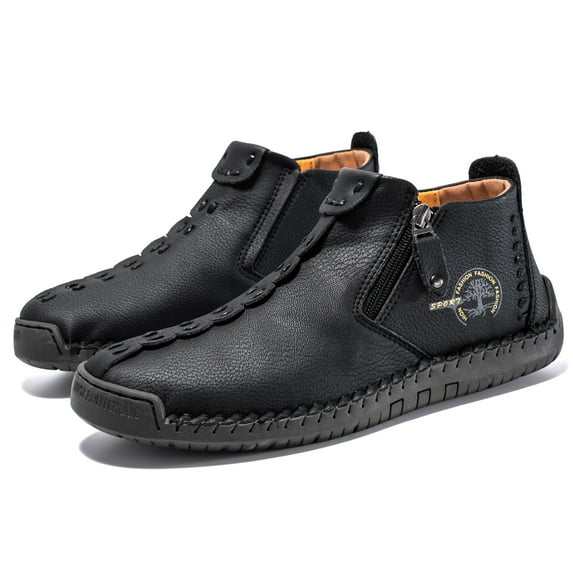 Flyland Men's Ankle Boots Spring Autumn Casual Leather Shoes Lace Up Vintage Male Chukka Boot, Black/Dark Grey, US 11.5