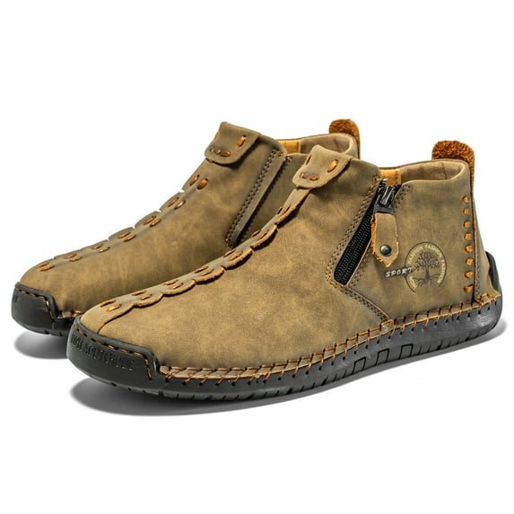 Flyland Men's Ankle Boots Spring Autumn Casual Leather Shoes Lace Up Vintage Male Chukka Boot, Black/Dark Grey, US 11.5