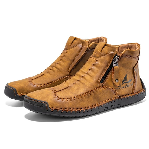 Flyland Men's Casual Leather Fashion Sneakers Ankle Chukka Boots Handmade Lightweight Loafers Mid top Walking Driving Shoes