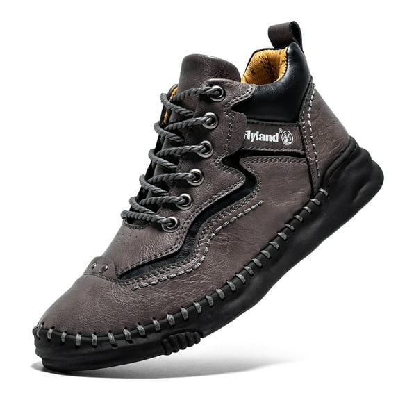 Flyland Men's Casual Leather Fashion Sneakers Ankle Chukka Boots Handmade Lightweight Loafers Mid top Walking Driving Shoes