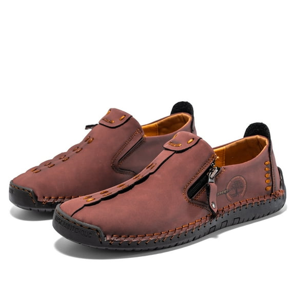 Flyland Men's Casual Leather Fashion Sneakers Handmade Lightweight Loafers Male Walking Driving Shoes Big Size Spring Autumn Hand-stitching Lace-Up Flats Moccasins For Men