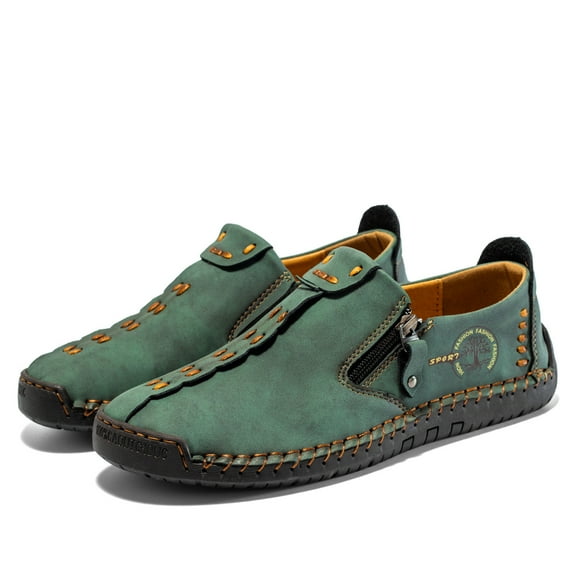 Flyland Men's Casual Leather Fashion Sneakers Handmade Lightweight Loafers Male Walking Driving Shoes Big Size Spring Autumn Hand-stitching Lace-Up Flats Moccasins For Men