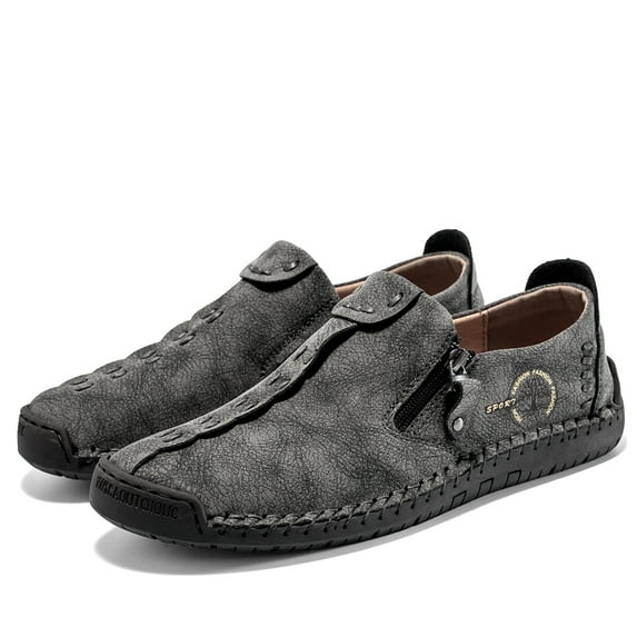 Flyland Men's Casual Leather Fashion Sneakers Handmade Lightweight Loafers Male Walking Driving Shoes Big Size Spring Autumn Hand-stitching Lace-Up Flats Moccasins For Men