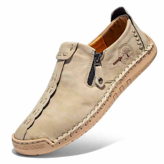 Flyland Men's Casual Leather Fashion Sneakers Handmade Lightweight Loafers Male Walking Driving Shoes Big Size Spring Autumn Hand-stitching Lace-Up Flats Moccasins For Men