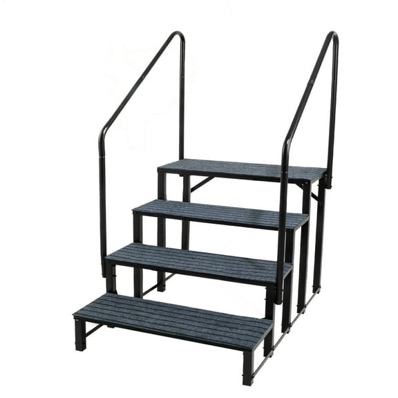 Flylapdo 4-Step RV Ladder with Handrails, Alloy Steel Black RV Steps for Travel Trailers, 27" Wide Treads & 28" Step Height for Outdoor