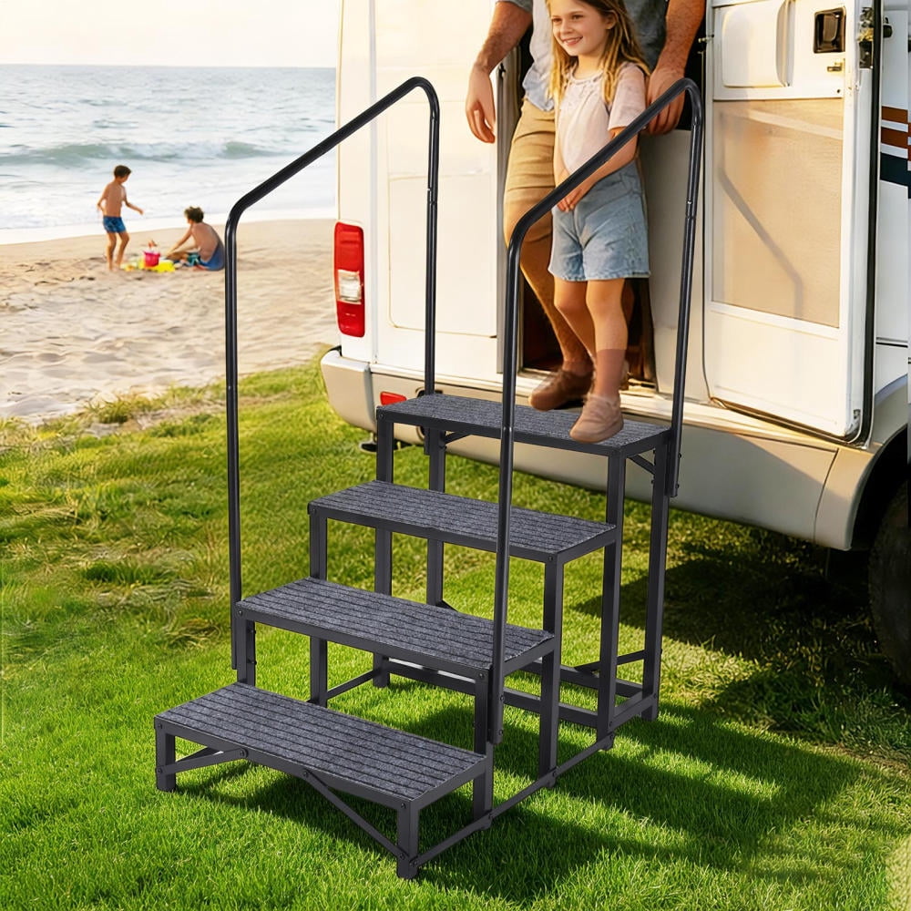 4 Step Rv Ladder Flylapdo 4-Step RV Ladder with Handrails, Alloy Steel Black RV Steps ...