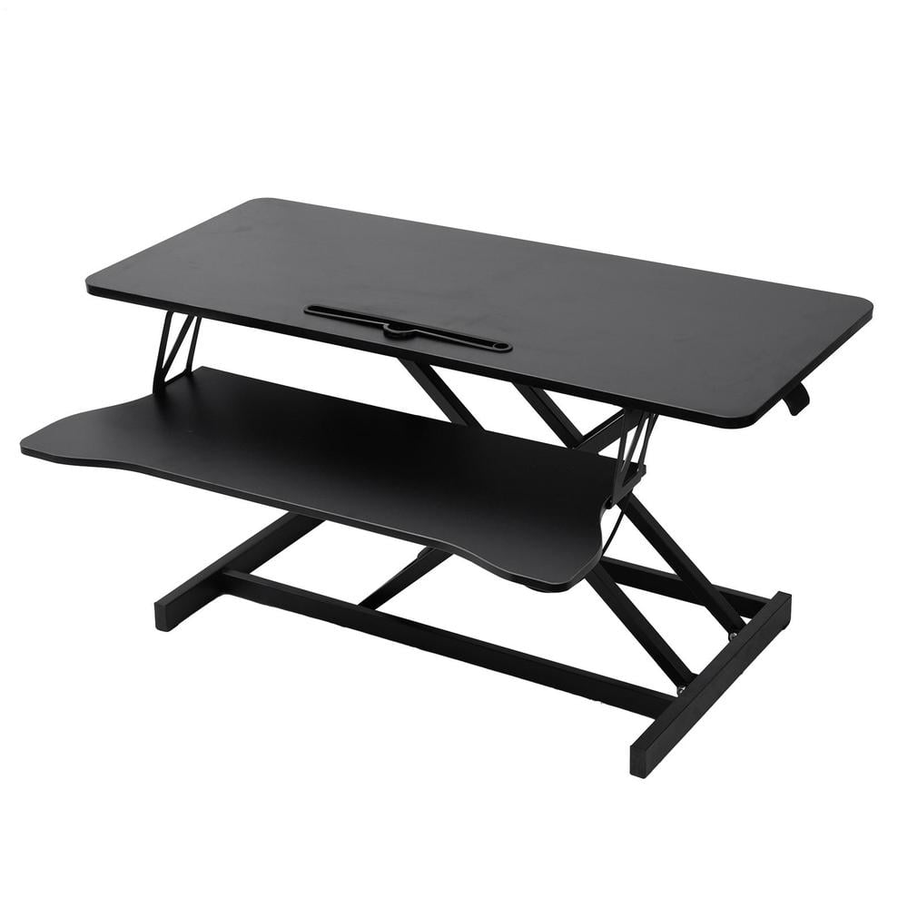 Flylapdo 5.9-18.8 Inch Height Adjustable Standing Desk Converter, 38" Wide Manual Pneumatic Spring Desk Riser with Keyboard Tray for Home Office