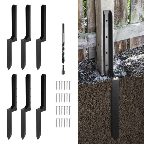 Flylapdo 6-Set 32inch Fence Post Repair Spikes, Sturdy Steel Wooden Fence Repair & Stabilizer Posts for Porch Garden Home Fences