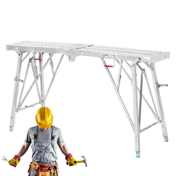Flylapdo Adjustable Work Platforms Heavy Duty Steel Scaffolding Folding Platforms Adjustable Height Drywall Bench Painting Stool Portable Workbench for Cleaning Painting Picking Up apposite