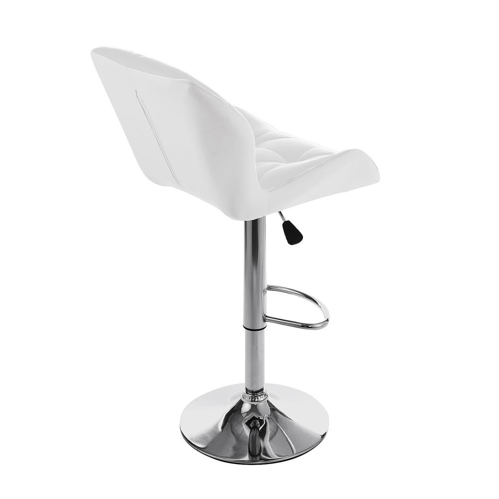White Adjustable Swivel Bar Stools with PU Leather and Metal Base