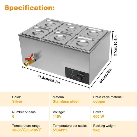 Flylapdo Commercial Food Warmer Food Warmers for Parties Stainless Steel Commercial Food Warmer Buffet Electric Steam Table Stainless Steel Food Warmer for Parties Catering imaginative