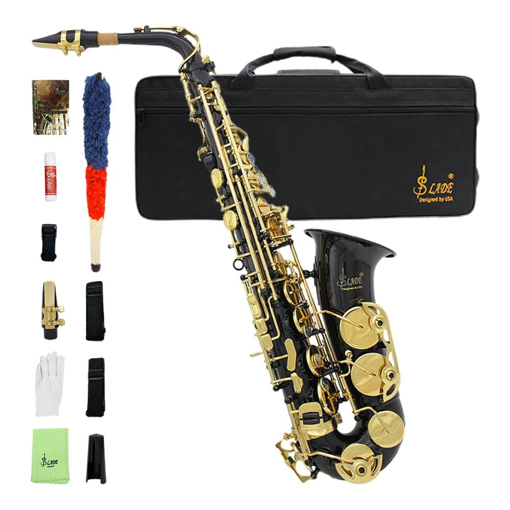Flylapdo Golden Alto Saxophone Alto Saxophone Brass Engraved Dust Proof Wind & Woodwinds Instrument Case Included for Family Friends Children bearable