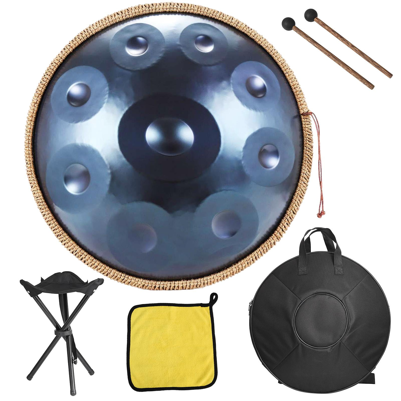 Flylapdo Handpan Drum, Handpan Drums for Adults, 18-Inch 9-Notes G Minor Kurd Handpan, Handpan Instrument with Soft Handpan Bag, 2 Handpan Mallets, Handpan Stand and Dust-Free Cloth (Blue)