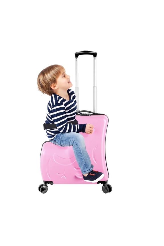 Kid Ride on Suitcase Ride-On Travel Suitcase with Wheels Cute Hardside Riding Kids Rolling Luggage with Safety Belt for Travel Airplane pretty well