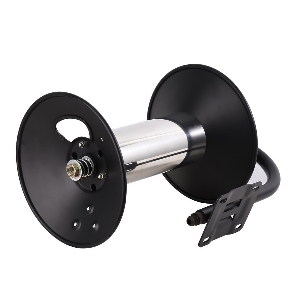 Flylapdo Steel Hose Reel Heavy Duty Stainless Steel 100ft Hose Reel with 3ft Jumper Hose Manual Crank Power Washer Air Compressor Stainless Steel Hose Wheel For Air/Liquid/Water Use amiable