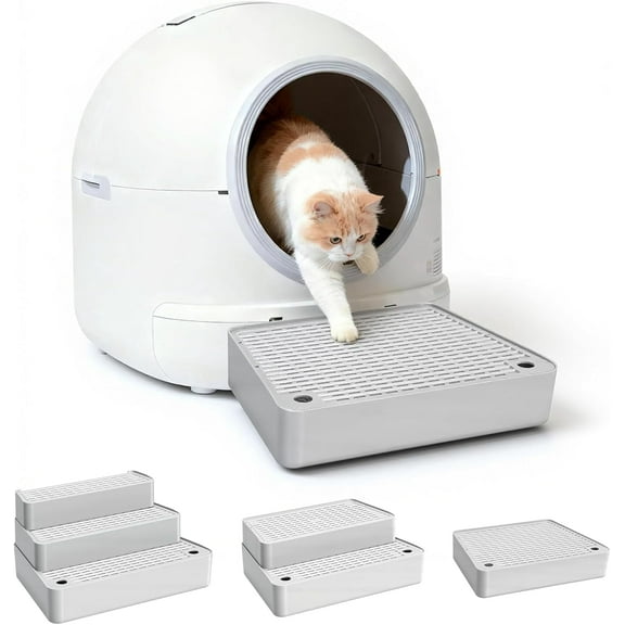 Flymer Adjustable Litter Box Step,3-Step Litter Catcher Tray Stool for Auto Litters Robots,Litter Box Ramp Mat for Kittens and Senior Cats,Cat Steps for Litters Boxes Easy Clean