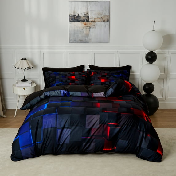 Flymme 3 Pieces Bedding Duvet Cover Set Queen Size Comforter Cover with Neon Light Pattern Modern Queen Duvet Cover Gift for Teen Men Bedroom Decor