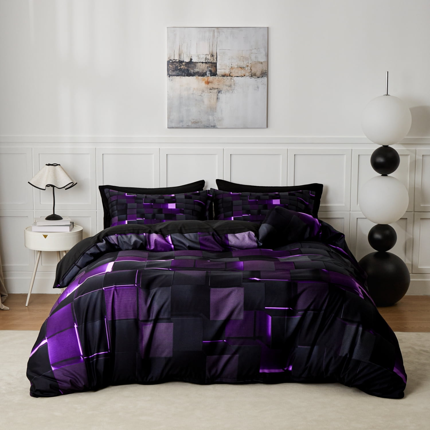 Flymme 3 Pieces King Duvet Cover, 3D Abstract Comforter Cover Teen Man Chic Creative Home Bedding Duvet Cover Set with Zipper Ties