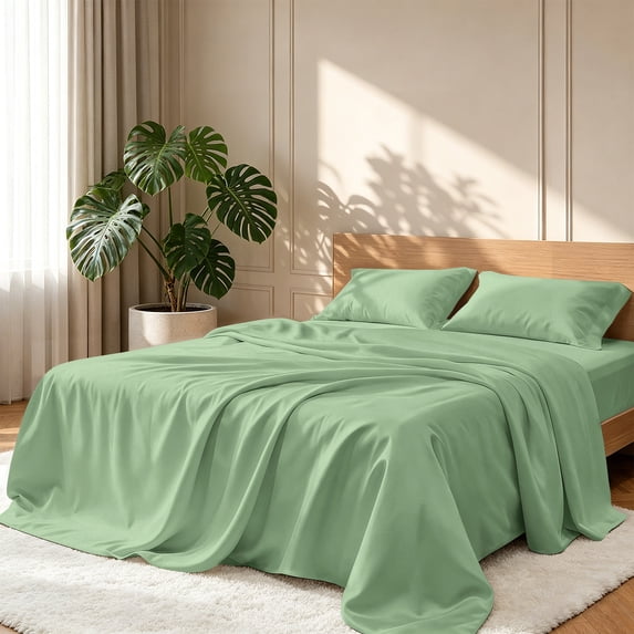 Flymme 4 Piece King Sheets Set Green,Comfy Breathable & Cooling Sheets,Hotel Luxury Bed Sheets for Women & Men All-Season Bedding Sets