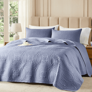 Flymme Bedspread for Queen Size Beds ,3 Piece Slate Blue Soft Summer Lightweight Quilt Bedding Set with Pillow Sham Modern Blanket Thin Comforter Bed Cover for All Season