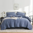 thumbnail image 1 of Flymme Blue Stripe Comforter Set Queen Size 7 Pieces Boho Bed in a Bag Lightweight Soft Microfiber Shabby Chic Bedding for All Season, 1 of 8