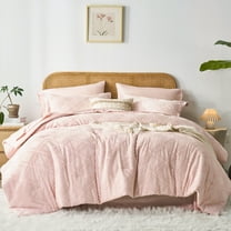 Flymme Boho Comforter Sets Queen Size 7 Pieces Pink Bed in a Bag Embroidery Shabby Chic Bedding Tufted Comforter Set with Sheets for All Season