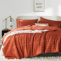 Flymme Burnt Orange Comforter Set Queen Size 7-Piece Boho Bed in a Bag Striped Bedding Sets with Comforter, Sheets, Pillowcases & Shams