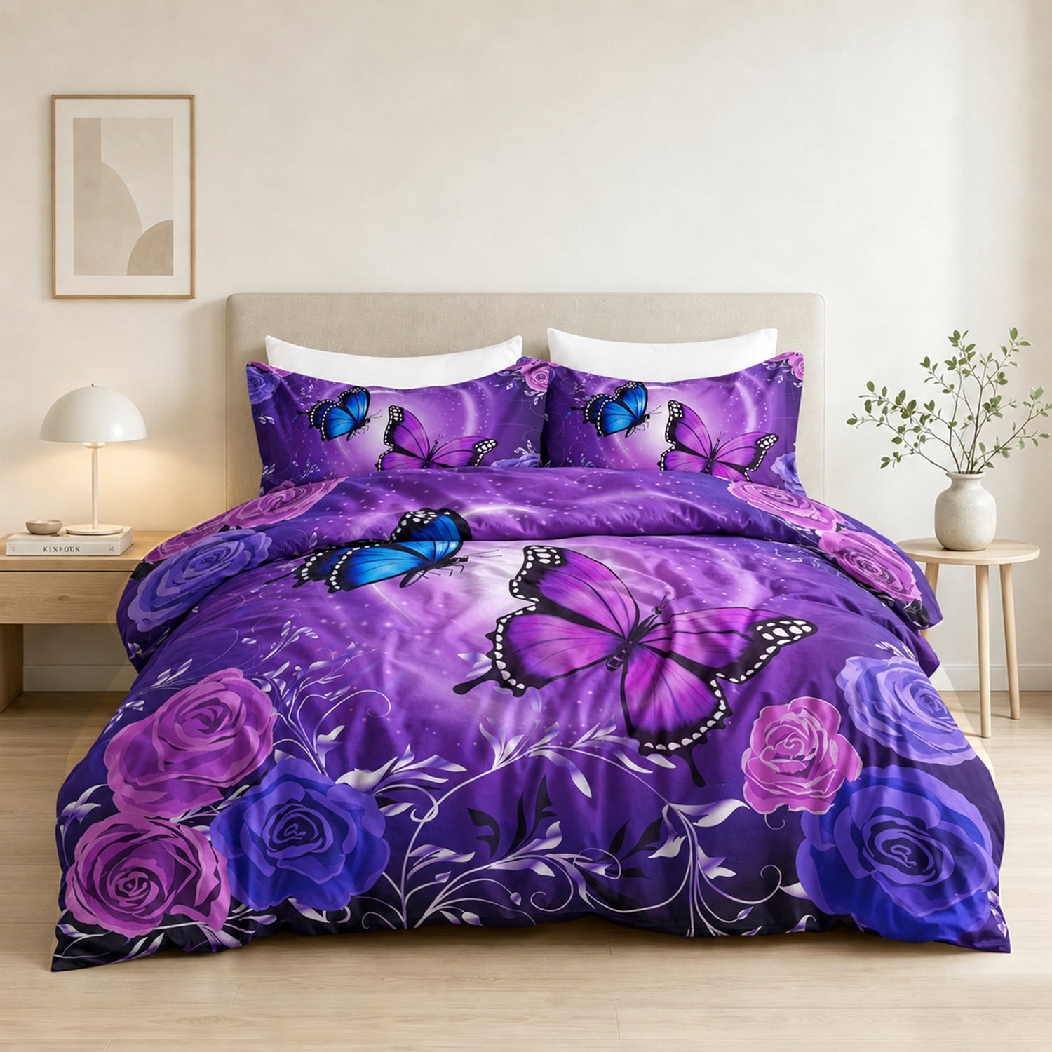 Flymme Butterfly Duvet Cover Set Queen Size,3 Pieces Dreamy Purple Butterfly Bedding Set for Women Bedroom Decor Romantic Comforter Cover with Pillowcases