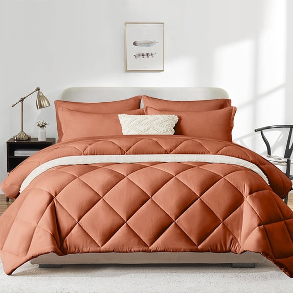 Flymme Caramel Brown Comforter Set ,5 Pieces Twin Bed in a Bag Quilted Diamond Bedding Comforter Set with Sheets,All Season Twin Bed Sets for Man Women