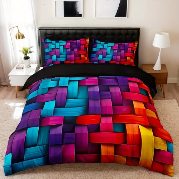 Flymme Colorful Checkered Duvet Cover Set King Size,3 Pieces Abstract Bedding Set for Bedroom Decor Teen Adult Grid Comforter Cover with Pillowcases