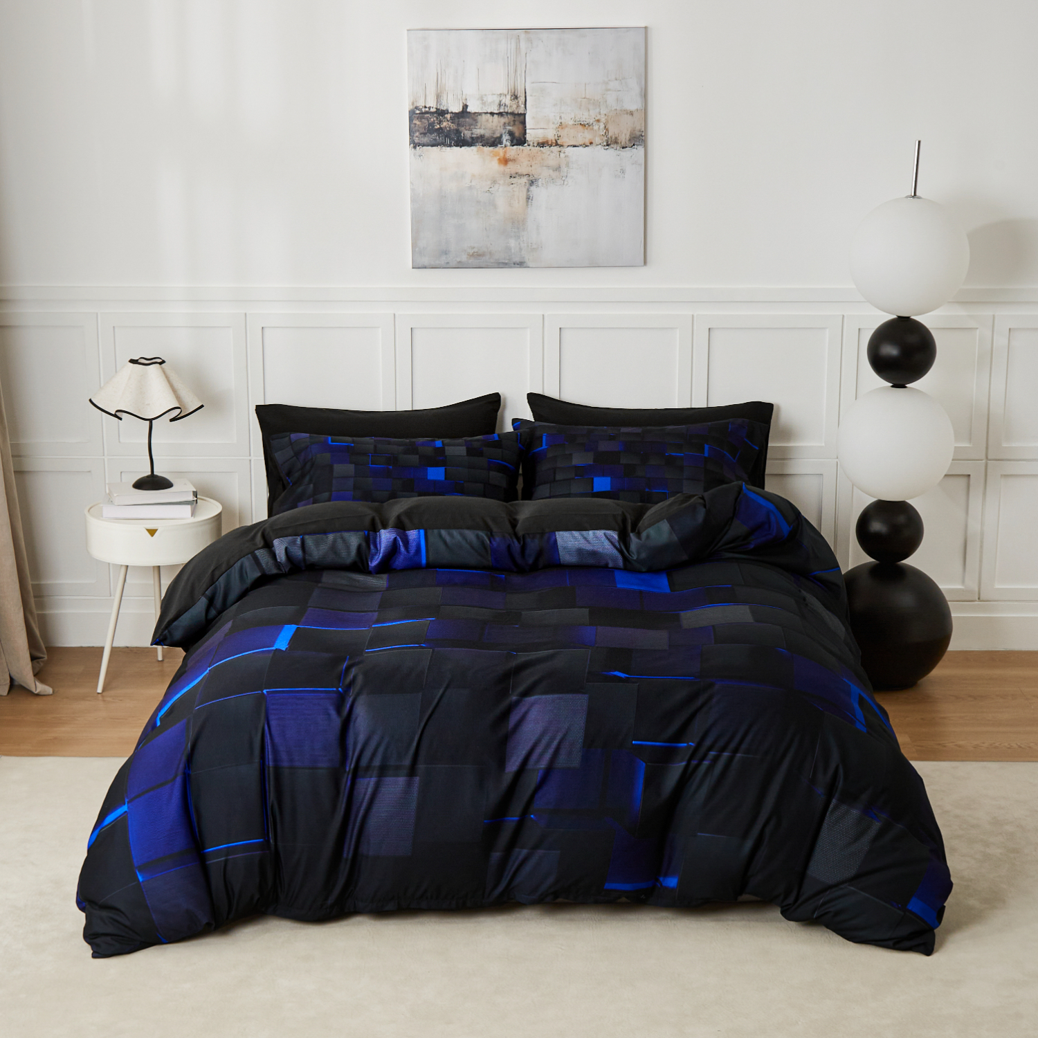 Flymme Duvet Cover Twin Size 2 Pieces Blue Bedding Duvet Cover Set with Pillowcase Geometric Comforter Cover with Zipper Closure Bedroom Decor