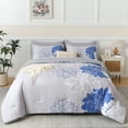 thumbnail image 1 of Flymme Floral Comforter Set Queen Size,7 Pieces Bed in a Bag Blue Flower Print on Gray Bedding Set,Botanical Comforter Set with Sheets for Bedroom Decor, 1 of 8