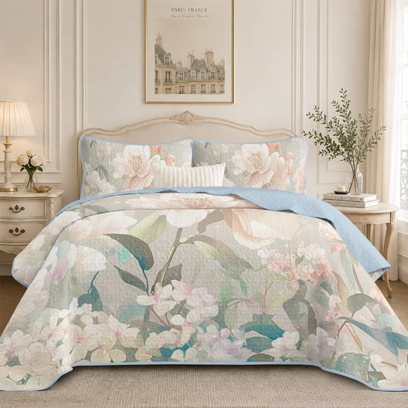 Flymme Floral Quilt Sets Twin Size,2 Piece Lightweight Watercolor Botanical Printed Bedspread Coverlet Set,Microfiber Summer Bedding Set for Bedroom Decor
