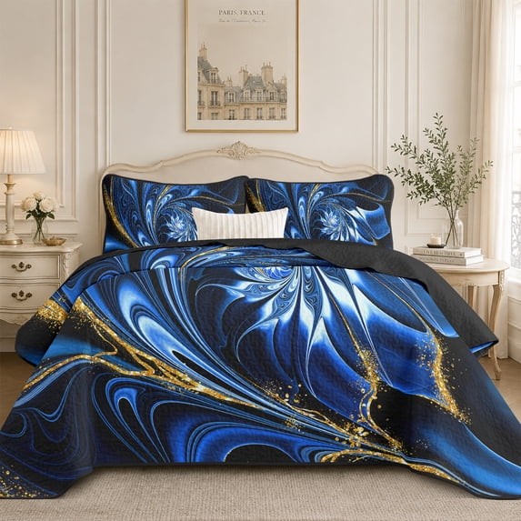 Flymme Full/Queen Quilt Sets,3 Pieces Modern Abstract Floral Bedspreads Coverlet with Shams,Reversible Lightweight Coverlet Bedding Sets Bed Cover for All Season
