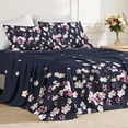 thumbnail image 1 of Flymme Full Sheet Set Navy Blue,4 Pieces Watercolor Sakura Floral Print Bed Sheets,Luxury Bedding for Women Men, 16" Deep Pocket Fitted Sheet & Pillowcase Set, 1 of 8