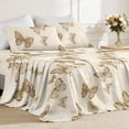thumbnail image 1 of Flymme Full Sheets Set Beige, 4 Piece Gold Butterfly Floral Printed Bed Sheets,Soft Breathable & Cooling Sheets with Deep Pocket, Non-Slip Fitted Sheets & Pillowcases, 1 of 8