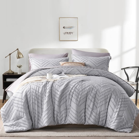 Flymme Gray Comforter Set Queen Size 7 Pieces Bed in a Bag Boho Bedding Sets Lightweight Bed Set with Comforter, Sheets, Pillowcases & Shams