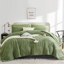 Flymme Green Comforter Set Queen Size 7 Pieces Bed in a Bag Boho Bedding Shabby Chic Farmhouse Comforter Set with Sheets for All Season