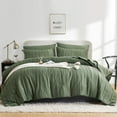 thumbnail image 1 of Flymme Green Stripe Comforter Set King Size, 7 Piece Boho Bed in a Bag King Comforter Sets with Sheets ,Lightweight Shabby Chic Bedding for Bedroom, 1 of 8