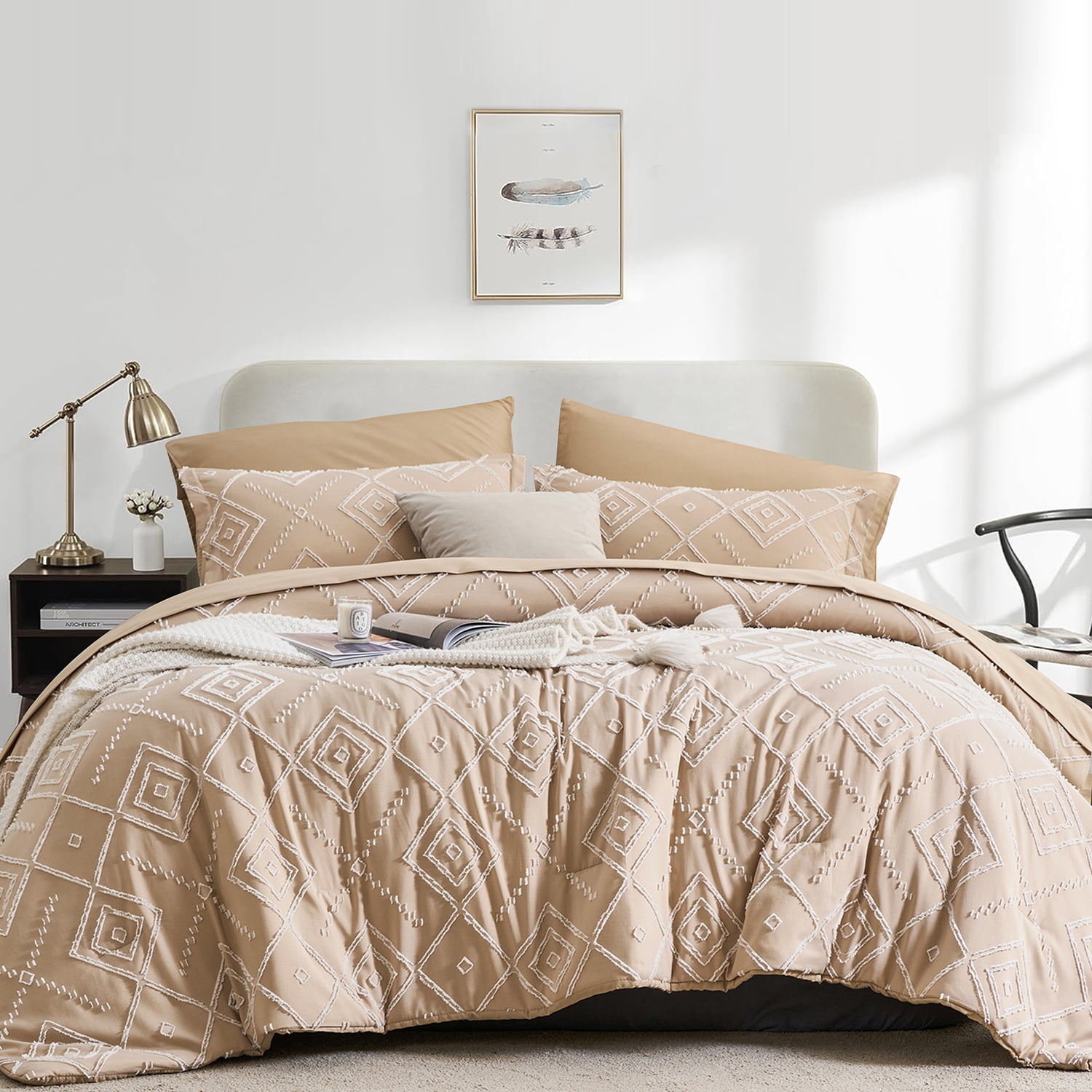 Flymme Khaki Comforter Sets King Size 7 Piece Bed in a Bag Shabby Chic ...
